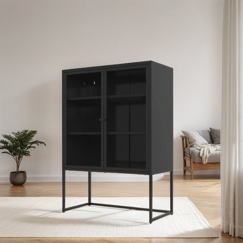 Armoire d'appoint en acier à 2 portes, Noir