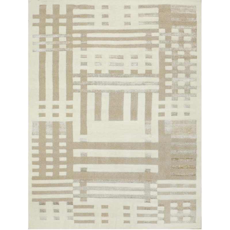 Hand Knotted Striped Area Rug, Rectangle 8' x 10'