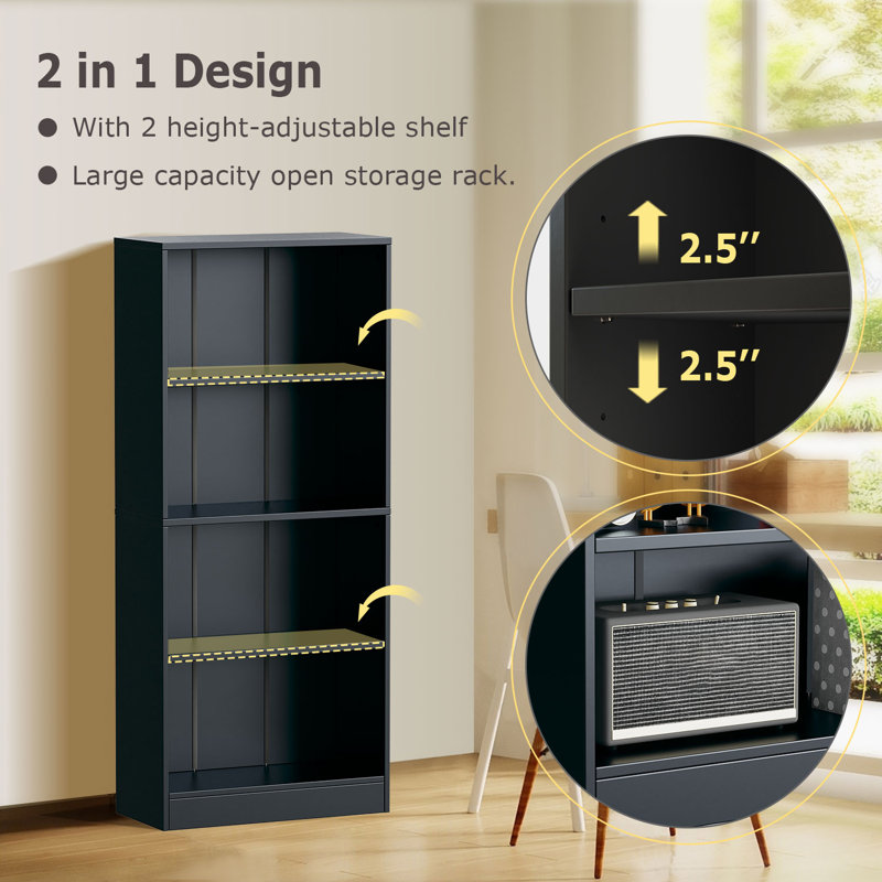 Jalacia Bookcase, (4 Shelves) 55" H x 24" W x 9" D, Black