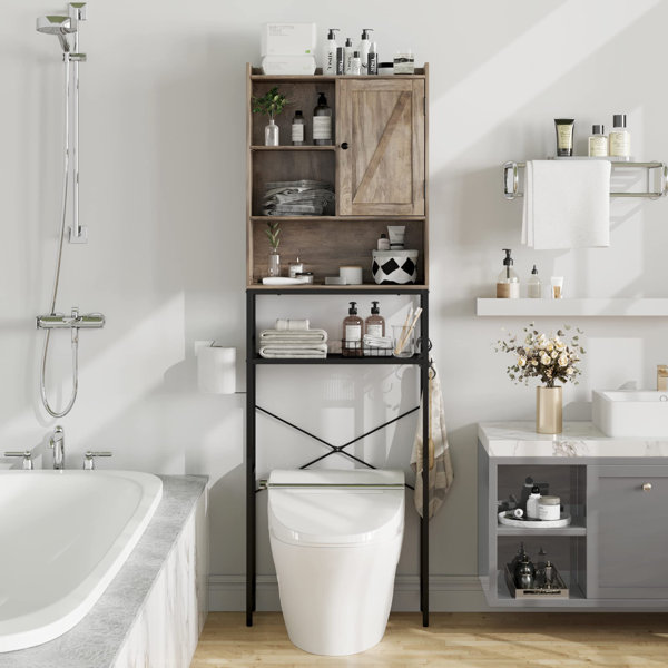 Trijal Metal & MDF Wood Over-the-Toilet Storage, Over Toilet Storage Cabinet with Barn Doors Gracie Oaks Finish: Gray