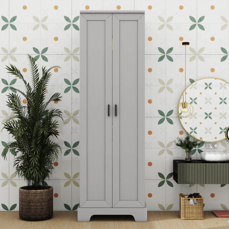 Tall Bathroom Storage Cabinet, 2 Doors & Adjustable Shelf, Practical Solution For Bathroom Storage, Gray