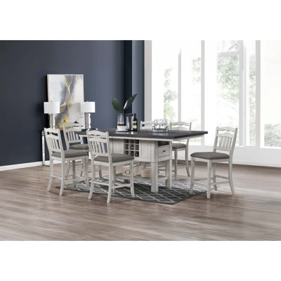Antique White 7Pc Counter Height Dining Set Table W Storage Base Ladder Back 6X Chairs Classic Look Dining Room