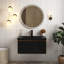 30 po W Meuble-lavabo mural simple en chêne naturel avec plateau en résine noir mat