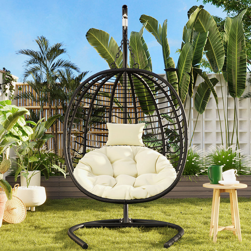 Single Person Folding Egg Chair With Stand, Hanging Egg Chair Indoor Outdoor, Wicker Hammock Swing Chair With Adjustable Anti-Slip Feet,Suitable For Balcony, Bedroom,Garden