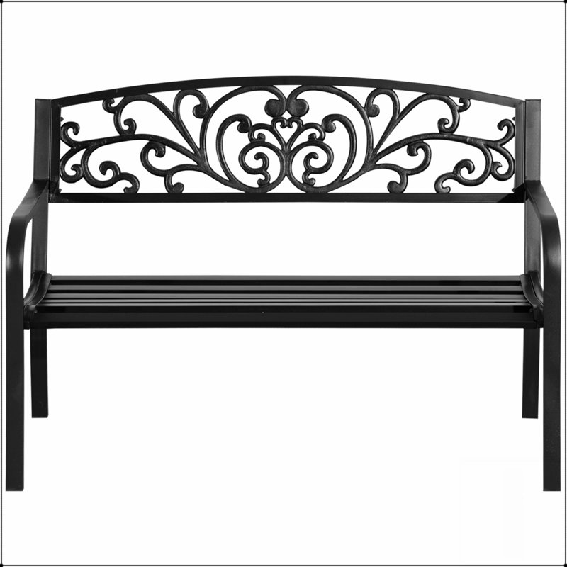 Banc de jardin élégant en métal avec dossier à motif floral, parfait pour la détente en plein air et l'attrait esthétique