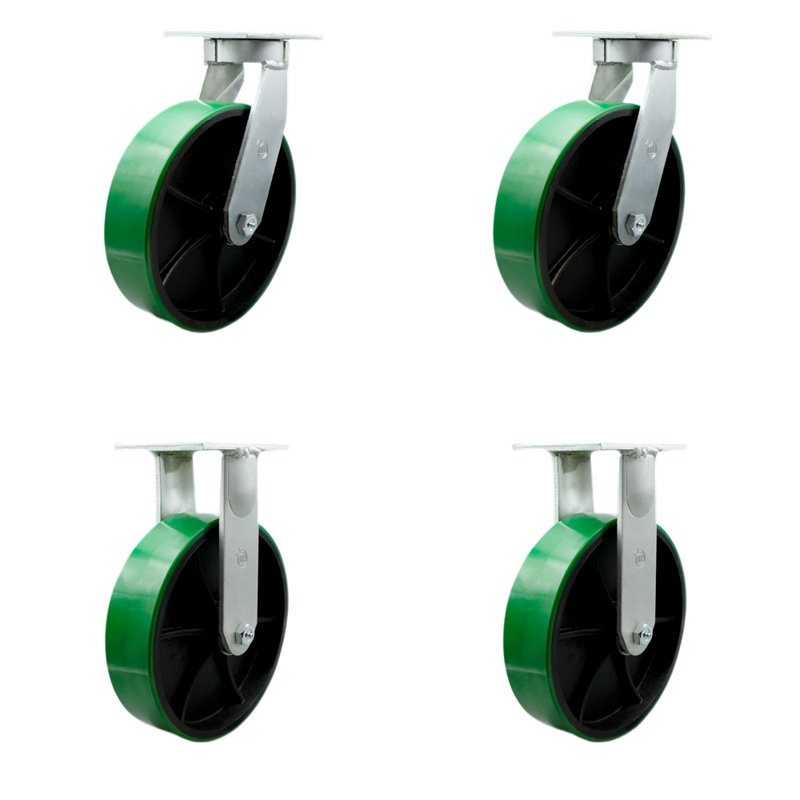 Ensemble de roulettes robustes en polyuréthane et en fonte 2 verrous pivotants 2 CCS rigides