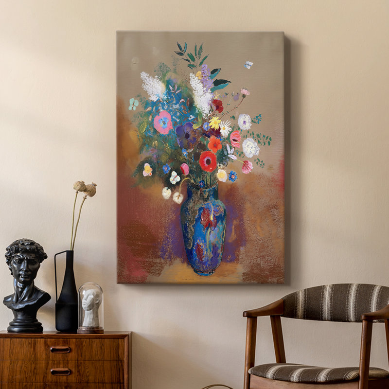 Bouquet de fleurs sur toile tendue par Odilon Redon, 18 x 27