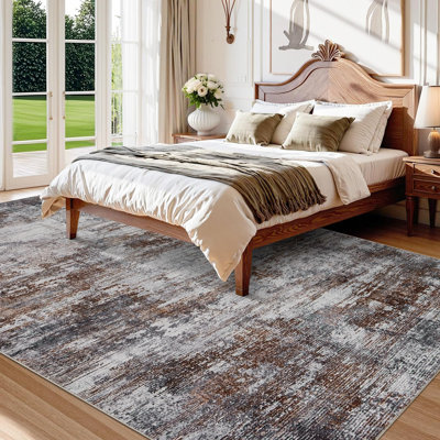 Tapis de salon Tapis moelleux Tapis abstrait pour chambre à coucher Cuisine Salle à manger Tapis de salle de bain Lavable au sol Tapis décoratif décoratif Bureau de chambre de bébé Brun 10 * 13 pi