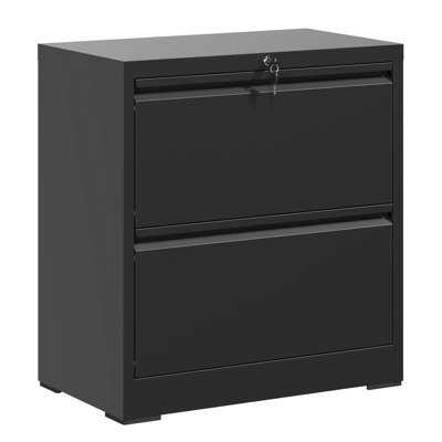 Black 2 Drawer Lateral Filing Cabinet, Cold - Rolled Steel Construction, Quiet Slide Rails, Adjustable Hanging Bar, Large Space For Letter/A4/F4 Folders, Lockable Drawers Cabinet Home Office,