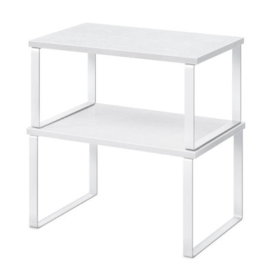 2-Pack Stackable Expandable Cabinet Shelf Organizers, Kitchen Counter Storage Riser & Spice Rack for Pantry and Cupboard