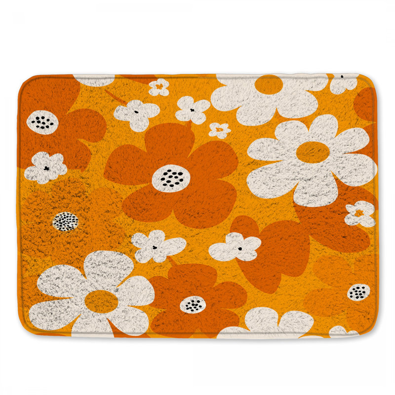 Flowers Bath Mat Floral Bathroom Decor Bohemian Boho, Single - 21" L x 34" W, Orange Floral 1
