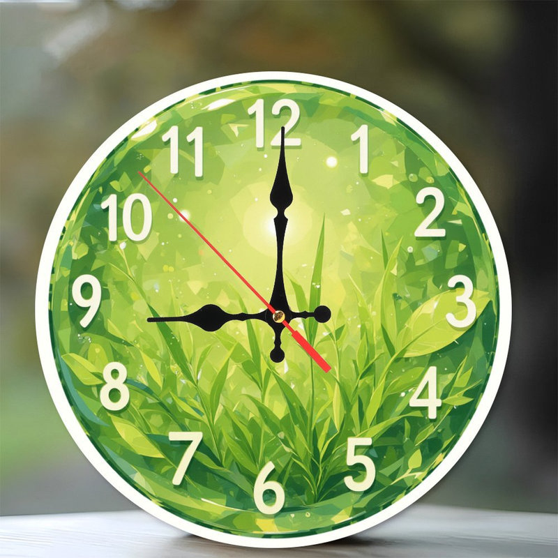 Horloge avec herbe verte et lumière du soleil