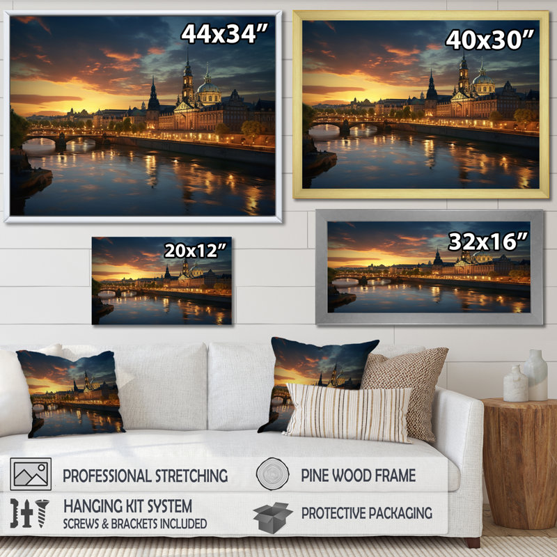Maryna " Germany Dresden Baroque City I ", H 16 po x l 32 po x P 1 po, Cadre simple noir