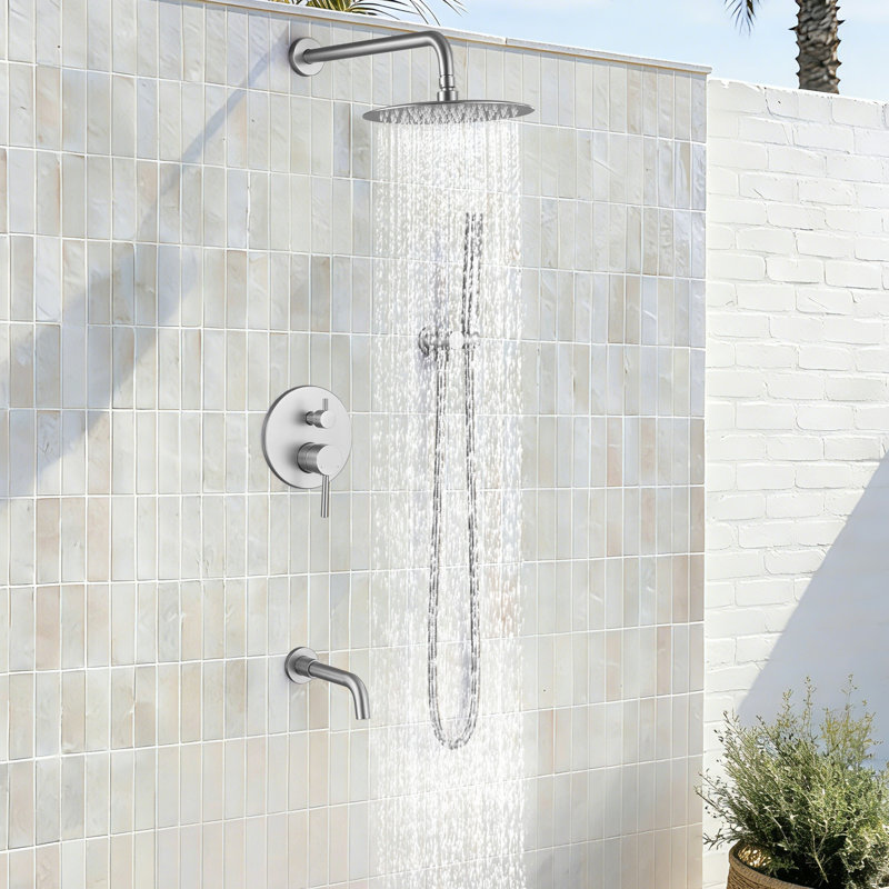 Système de douche mural à pression équilibrée avec bec de baignoire 10 po, Nickel brossé