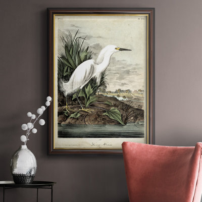«Snowy Heron», peinture sur toile encadrée