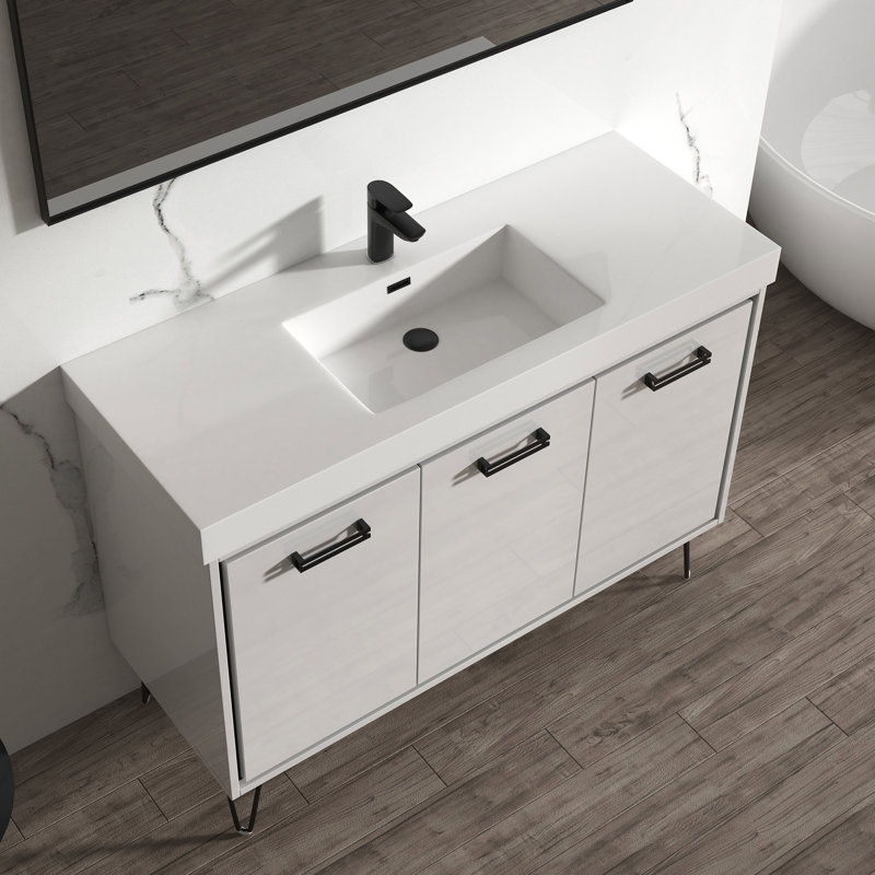Lunea 48'' Single Bathroom Vanity with Resin Top, Off-White