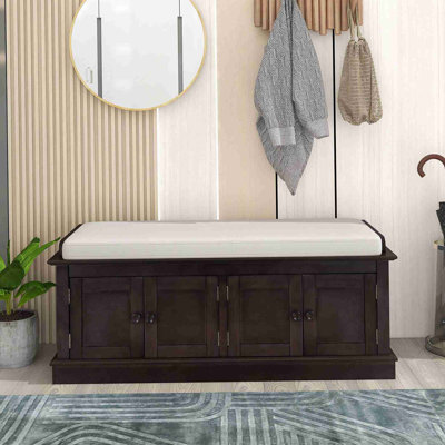 Banc de rangement avec 4 portes et tablettes réglables, banc à chaussures avec coussin amovible pour le salon, entrée (blanc)