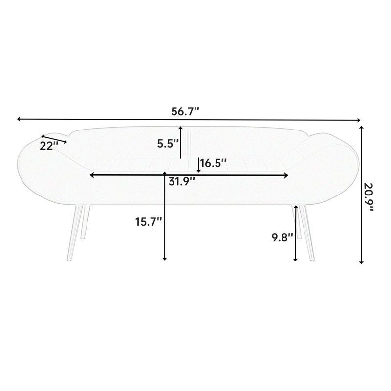 Le tabouret moderne de 57 pouces peut être placé dans le lit, H 21,05 po x l 57,05 po x P 22,05 po, Noir