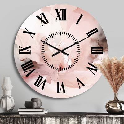Pink Delicate Abstract Marble III - Abstract Black Face Wall Clock