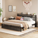 Bed Frame With Storage Headboard, Charcoal