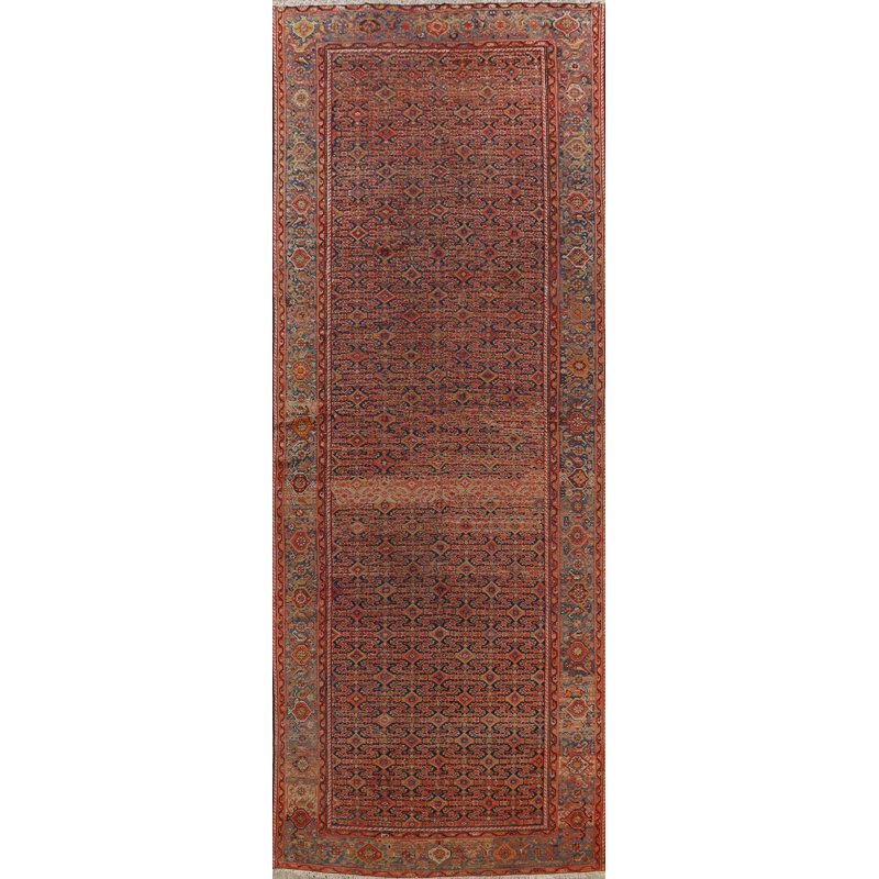 Tapis de couloir brun en laine noué à la main de conception unique 6 pi 5 po x 15 pi 11 po années 1900