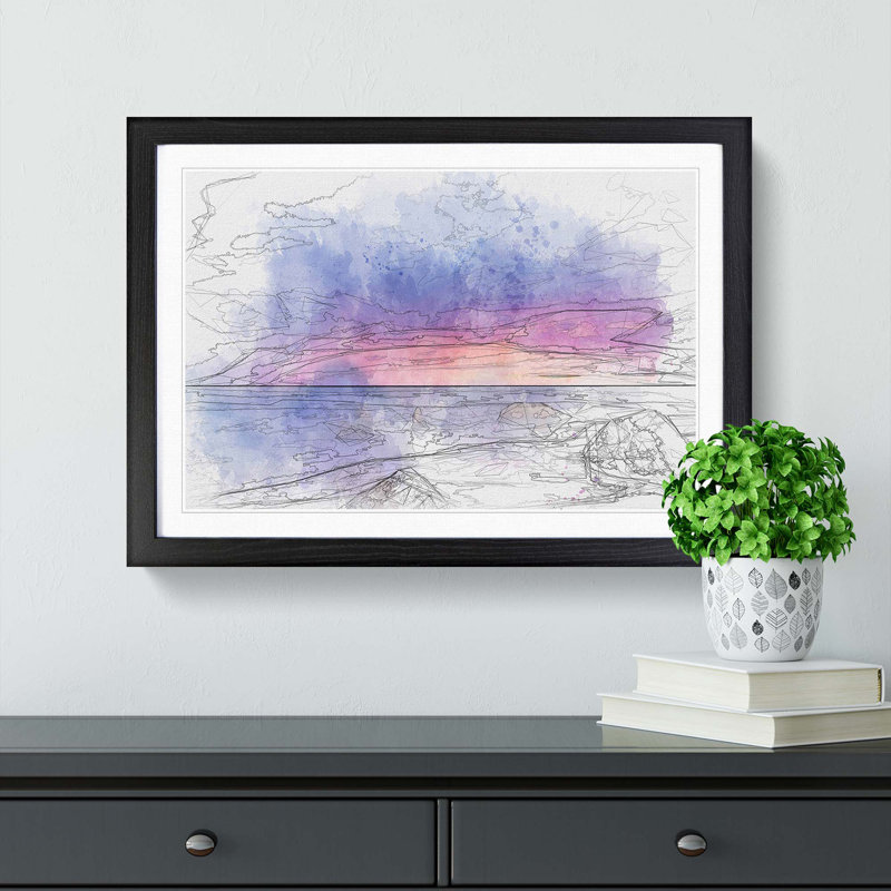 A Beach in Spain in Abstract - Picture Frame Graphic Art Print, 62cm H x 87cm W x 2cm D, Black Framed