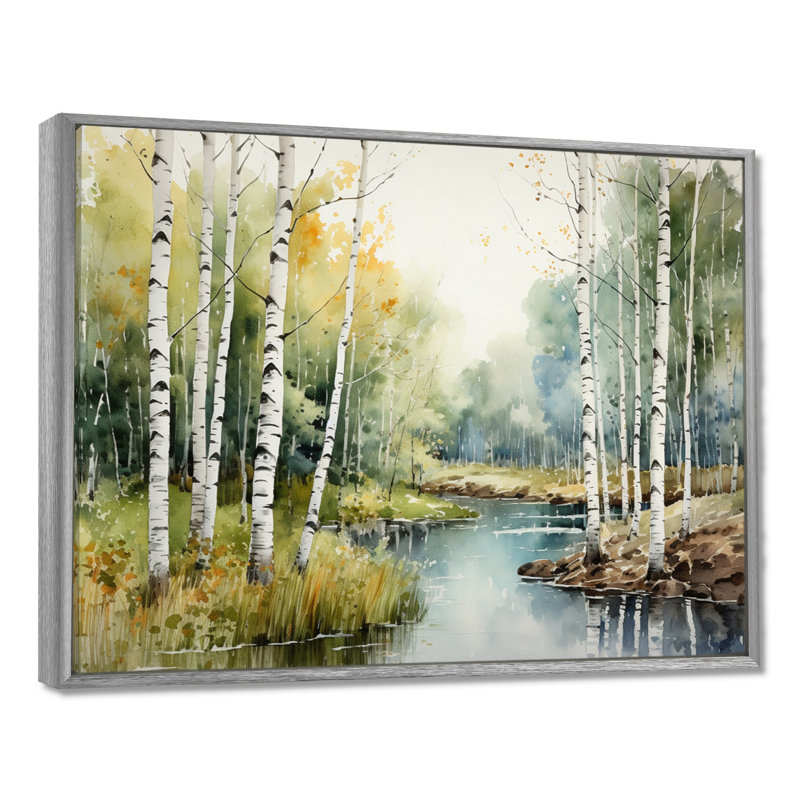 Birch Woods Silent Woods II - arbre, art mural Birch, H 24 po x l 32 po x P 1 po, Silver Floater Framed