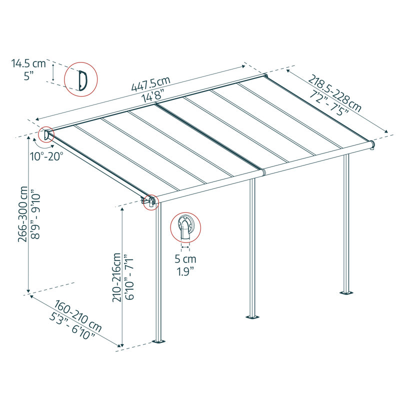 Canopia By Palram 447.5cm W x 218.5cm D Glass Clear Cover Retractable Patio Awning