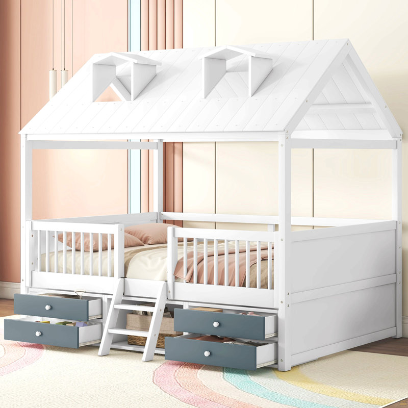 Structure de lit double en bois pleine grandeur, blanc