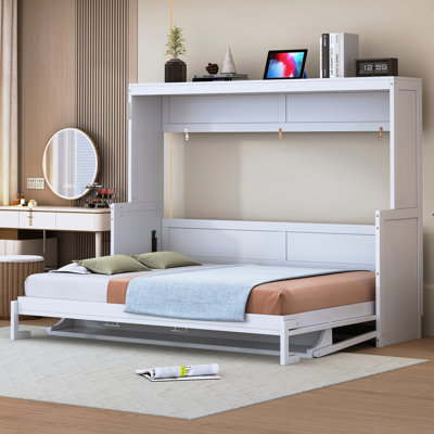 Lit double mural blanc, lit combiné et bureau avec charnières hydrauliques, peu encombrant pour les petits espaces multifonctionnels, confortable, support de 600 lb