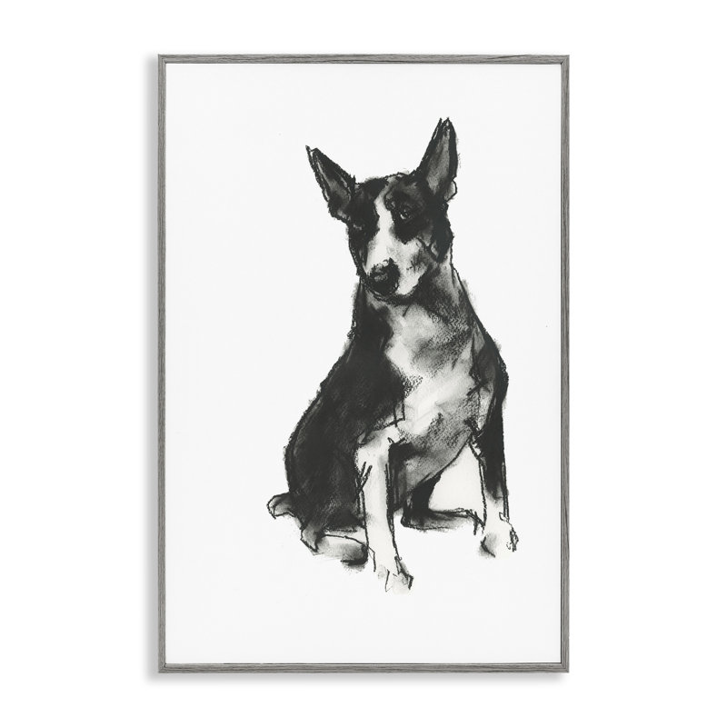 Dessin de chien gris anthracite, estampe numérique encadrée par Cartissi, H 18 po x l 12 po, Estampe numérique Farmhouse