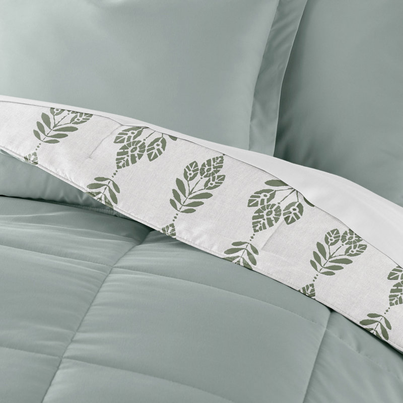 King White and Green Reversible Down Alternative Comforter Set