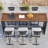 7 Pieces Rectangle Outdoor Patio Bar Dining Set with Teak Table and Chairs for 6 Person