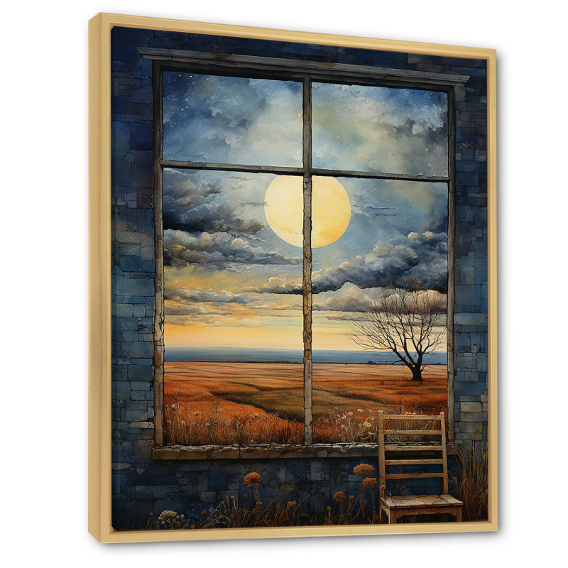 Meadow Horizon Farmhouse Windows I - Art mural de fenêtres de ferme, Cadre flottant brun, H 40 po x l 30 po x P 1,5 po