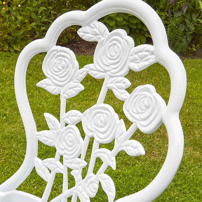 Germain Rose Floral Outdoor Garden Patio Bistro Set, White