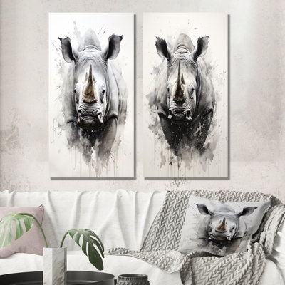 Mighty Stampede Rhinoceros - Ensemble de 2 impressions sur toile Rhinoceros
