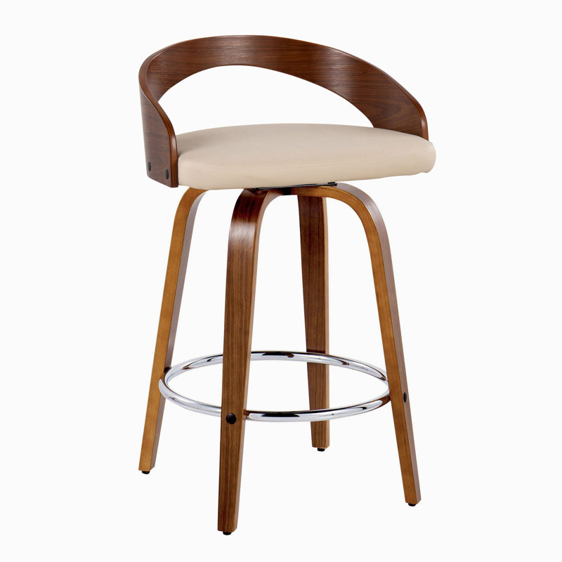 Tabouret de comptoir contemporain, Brun / Argenté, Beige