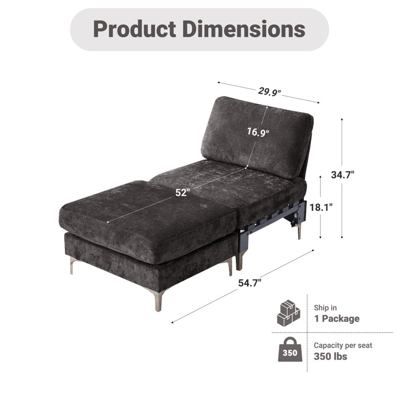 Modular Chenille Oversized Sectional Sofa, Dark Gray