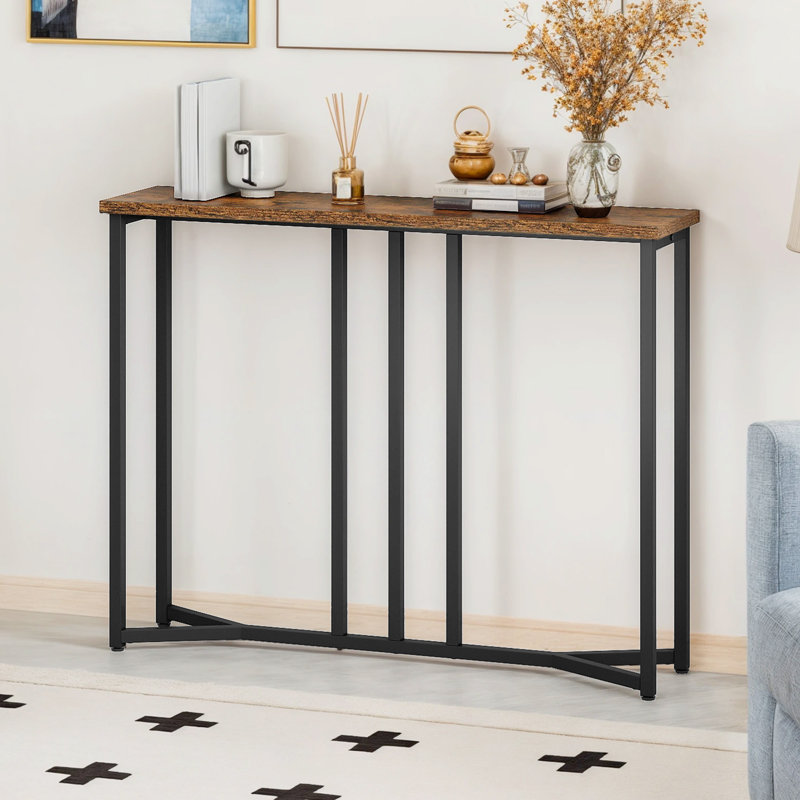 Set Of 2 Console Table, Slim Console Table For Hallway, Metal Frame, Sofa Table, 80 cm H x 80cm W x 20 cm D, Brown, Black