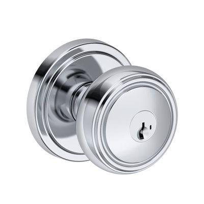 Bremerton Keyed Entry Knob with Stepped Round Rose in Polished Chrome