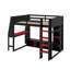 Lit mezzanine double en bois avec bureau, étagères à rangement multiples, DEL et portemanteau suspendu-1089999417