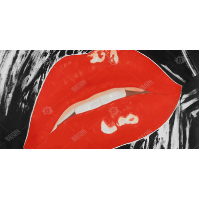 Kissable glossy lips on a black background - 15.75"x31.50" Desk mat