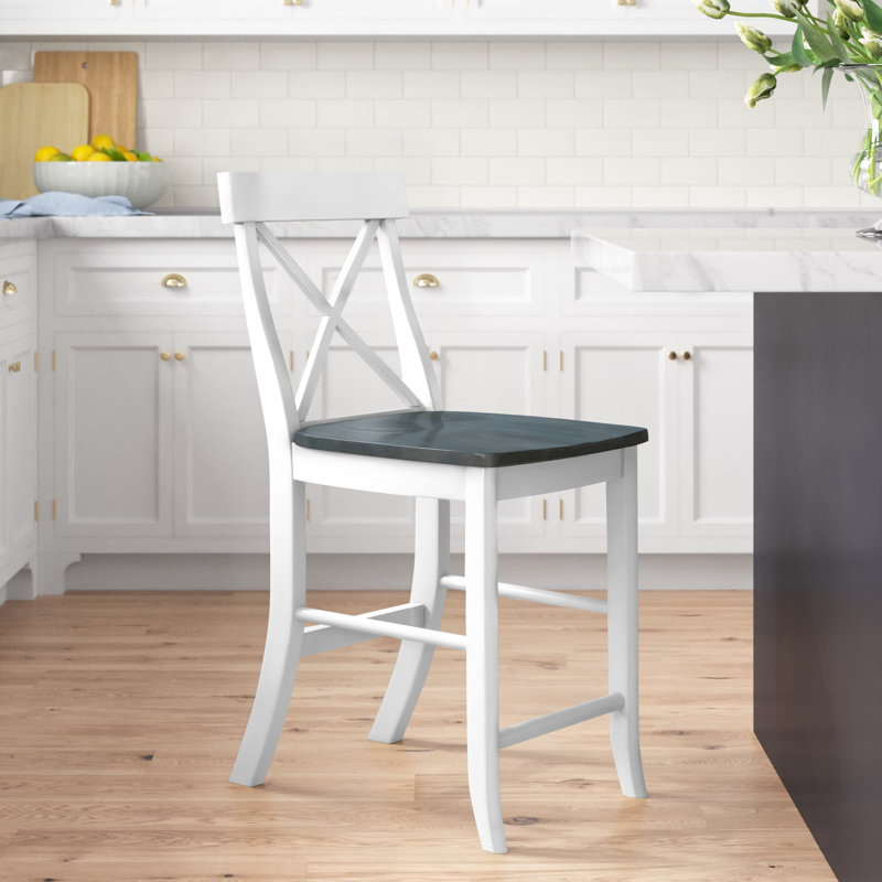 Tabouret de bar et de comptoir Guzik, Tabouret de comptoir (assise de 24 po de hauteur), Blanc / gris bruyère