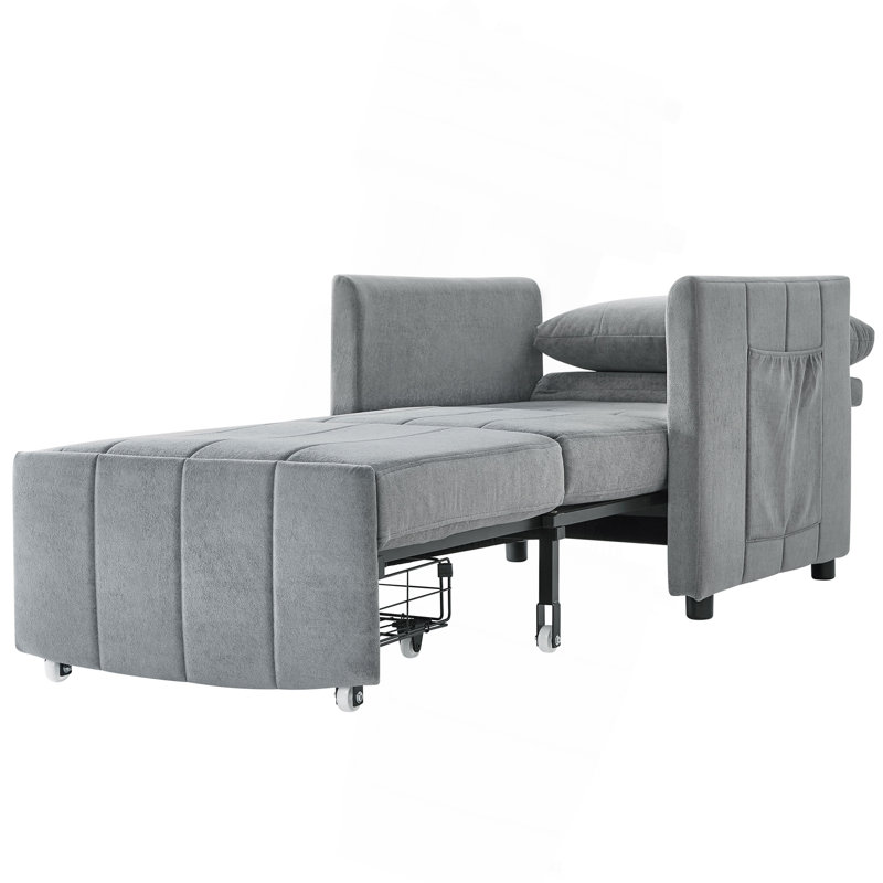 Canapé-lit convertible en chenille avec dossier réglable et rangement Jad, Gris