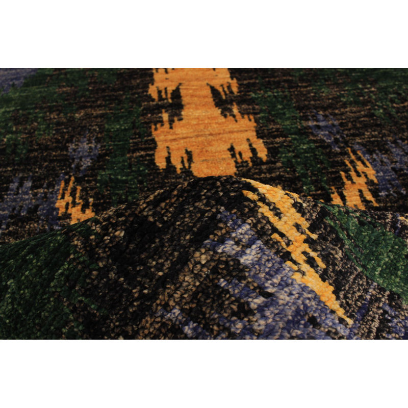 Tapis décoratif en laine noué à la main de conception unique 3 pi 10 po x 6 pi Benayah New Age