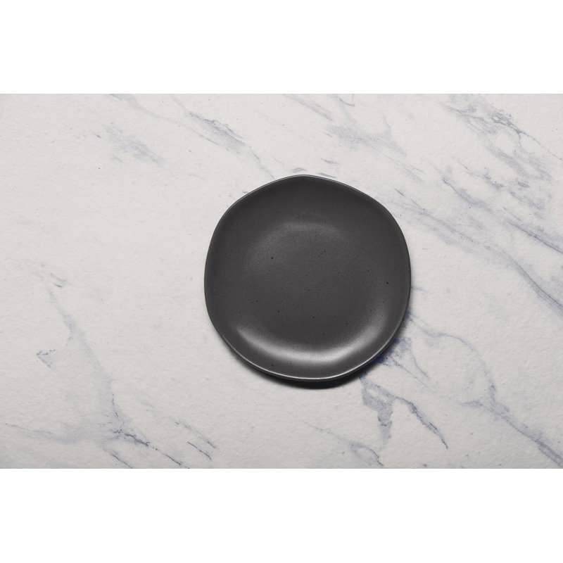 Assiette plate en porcelaine de qualité supérieure, couleur terre - gris anthracite, de forme irrégulière, 6.29"