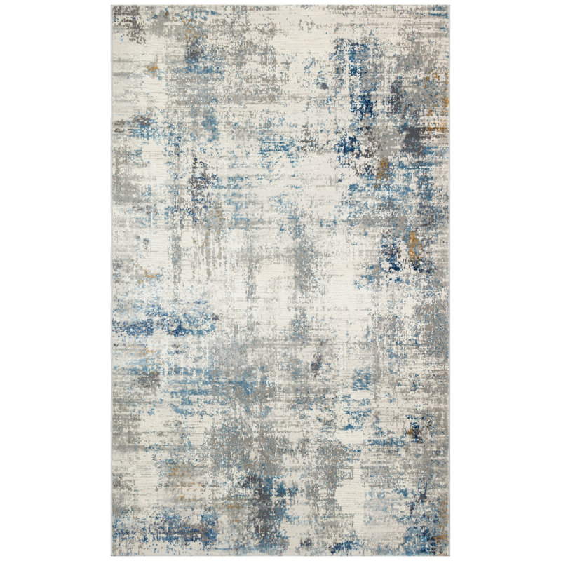 Elegant Hall Carpet, Cream & Blue | 100% Polyester | Machine Woven, 1718 g/m², Durable & Easy to Clean | Ideal for Living Room, Entryway & Home Décor