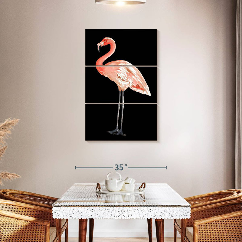 Flamant rose sur fond noir, H 45 po x l 28 po
