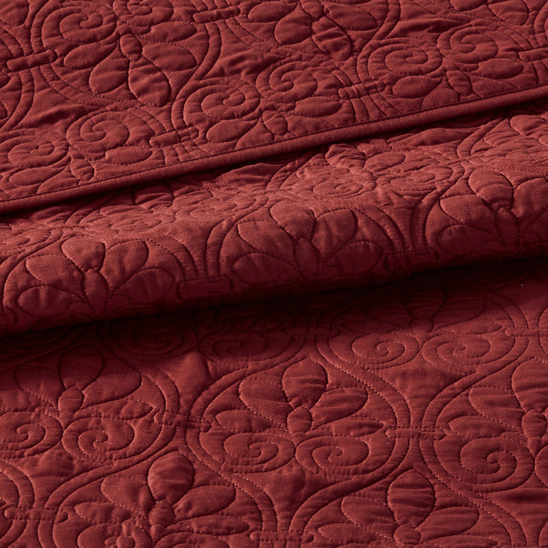 Couvre-lit réversible en grand rouge - Matelassage en coton prélavé matelassé sérénité surdimensionné pour un ajustement optimal et 2 taies décoratives lavables à la machine