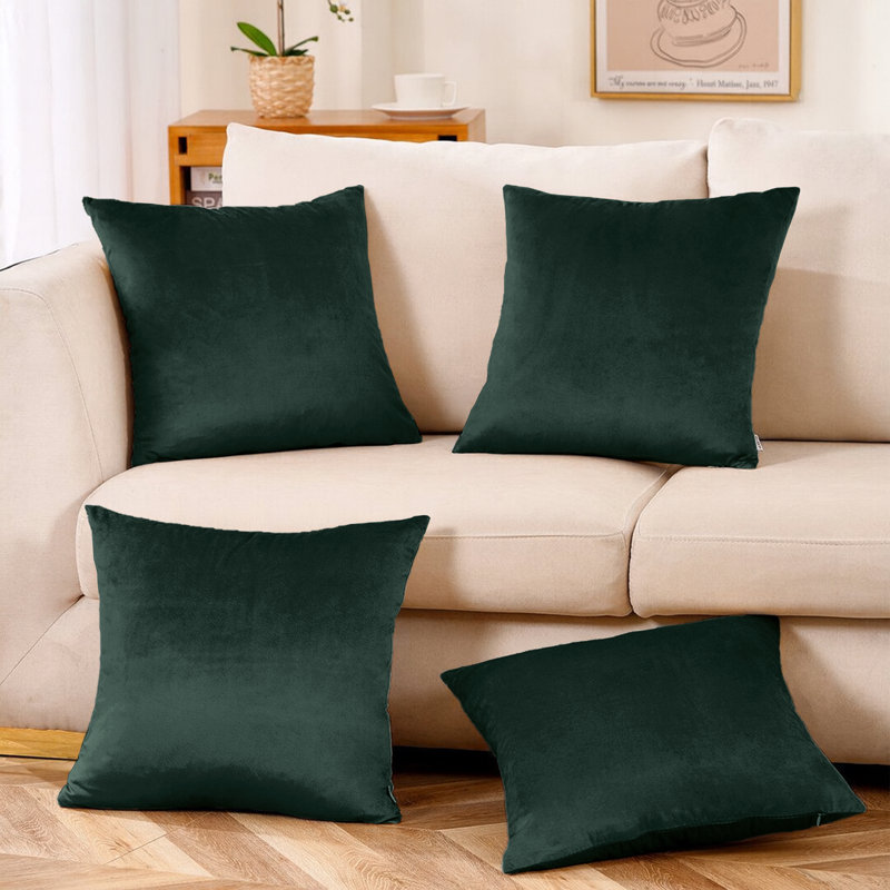 Plain Velvet Cushion Cover-(Pack of 4), Dark Green